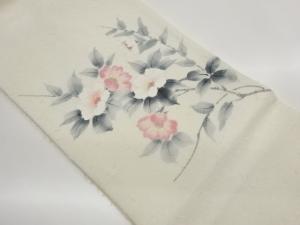 作家物　ひげ紬手描き花葉模様名古屋帯
